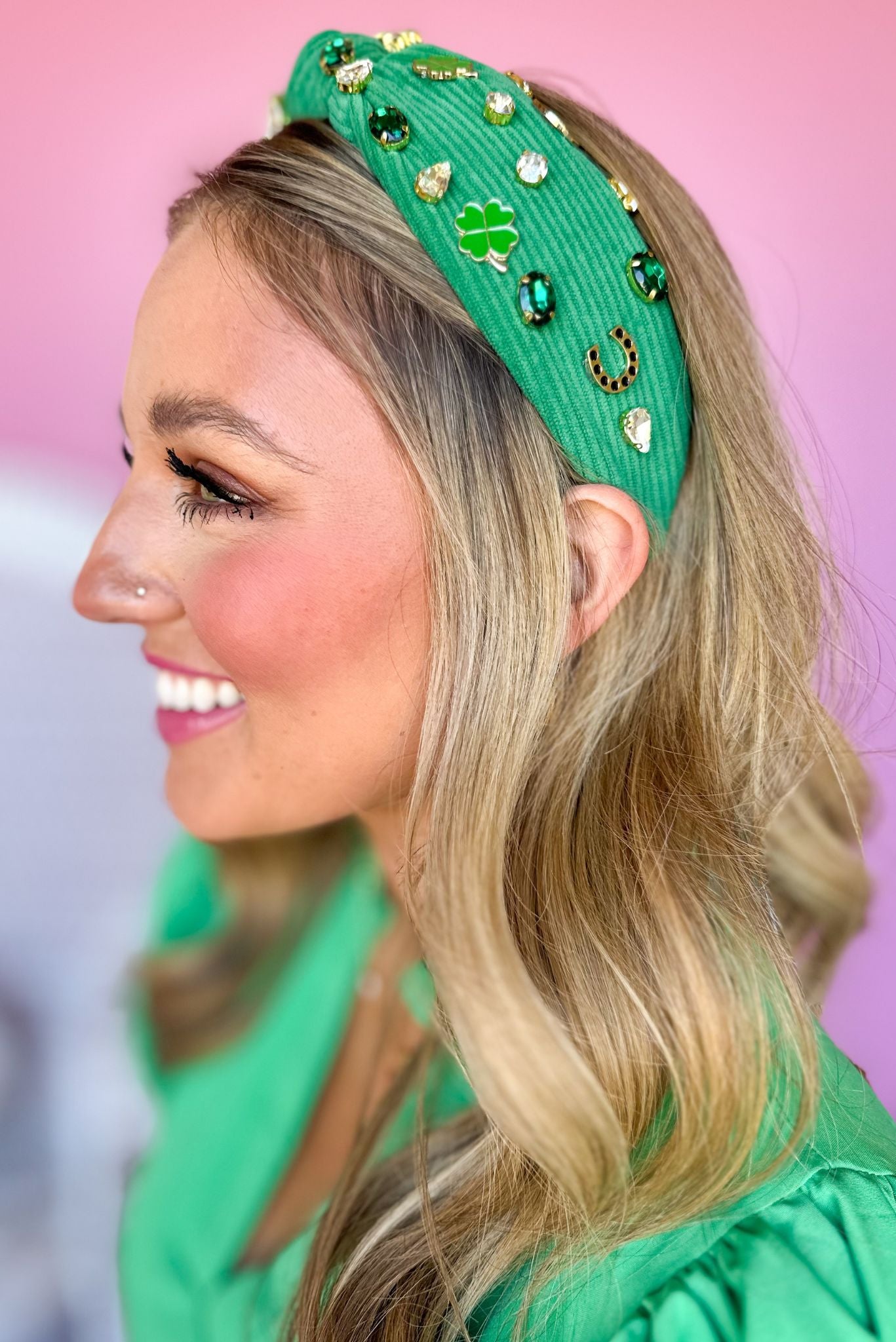 Green Embellished Knot Headband, accessory, headband, st patricks headband, shop style your senses by mallory fitzsimmons, ssys by mallory fitzsimmons