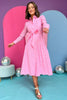 Pink Collared Button Front Self Tie Eyelet Midi Dress, eyelet dress, pink dress, must have dress, must have style, brunch style, spring fashion, elevated style, elevated dress, mom style, shop style your senses by mallory fitzsimmons, ssys by mallory fitzsimmons
