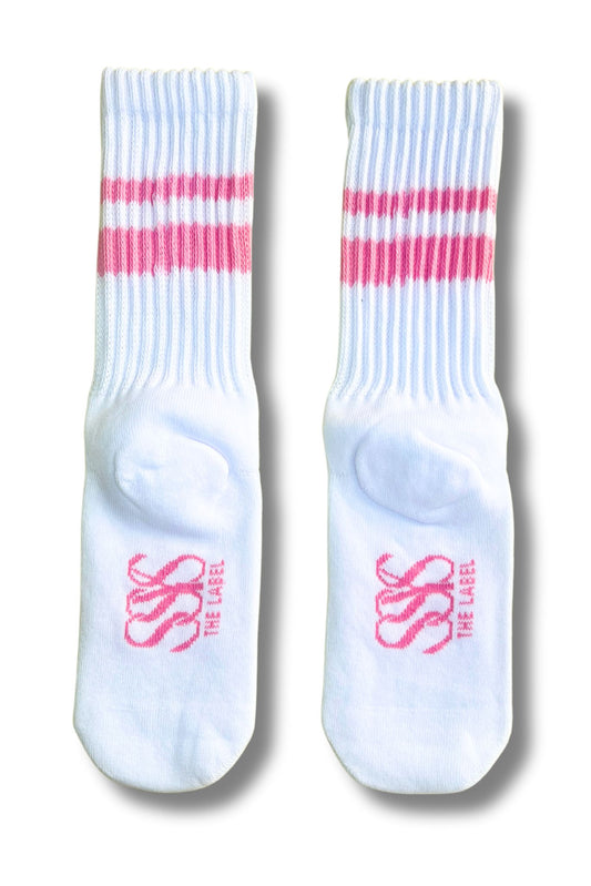 SSYS White Pink Stripe Chunky Knit Socks
