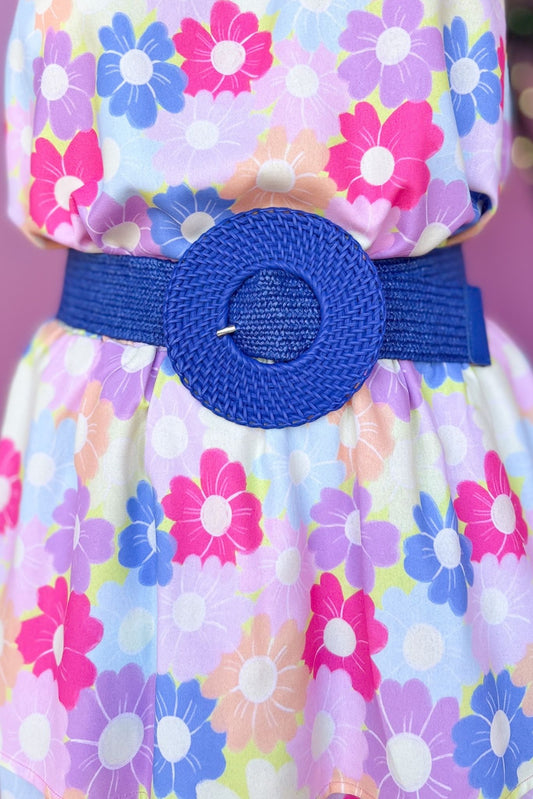 Blue Rattan Round Buckle Stretch Belt, accessory, belt, must have belt, spring accessory, summer accessory, shop style your senses by mallory fitzsimmons, ssys by mallory fitzsimmons