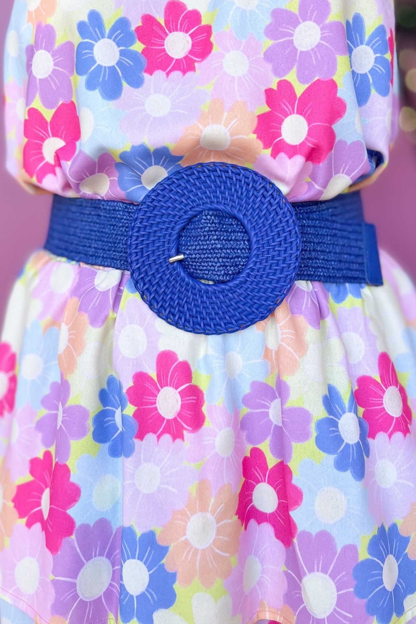 Blue Rattan Round Buckle Stretch Belt, accessory, belt, must have belt, spring accessory, summer accessory, shop style your senses by mallory fitzsimmons, ssys by mallory fitzsimmons