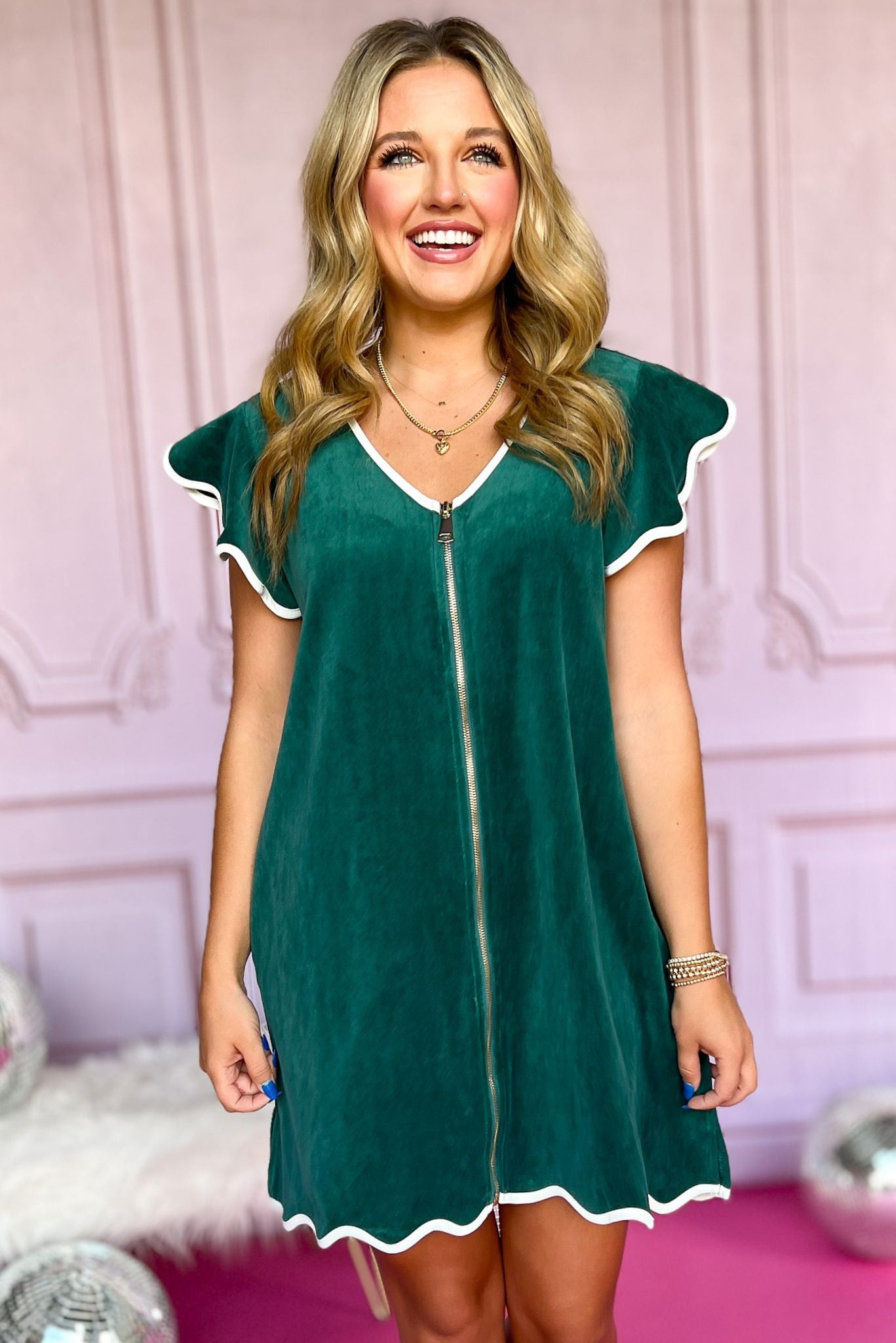 SSYS Hunter Green Get Ready Robe™, SSYS The Label, Get Ready Robe, GRR, robe, zip up robe, short sleeve robe, scallop detail robe, morning robe, night robe, hunter green robe, hunter green zip up robe, hunter green short sleeve robe, hunter green scallop detail robe, hunter green morning robe, hunter green night robe, must have robe, elevated robe, elevated style, elevated lifestyle, Shop Style Your Senses by Mallory Fitzsimmons, SSYS by Mallory Fitzsimmons