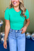 Kelly Green Short Sleeve Smooth Crewneck Bodysuit, must have bodysuit, must have style, must have basic, elevated basic, basic bodysuit, everyday style, mom style, shop style your senses by mallory fitzsimmons