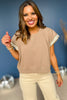 Taupe Contrast Print Trim Short Sleeve Knit Top, top, short sleeve top, knit top, short sleeve knit top, print trim sleeve, must have top, elevated top, elevated style, summer top, summer style, Shop Style Your Senses by Mallory Fitzsimmons, SSYS by Mallory Fitzsimmons