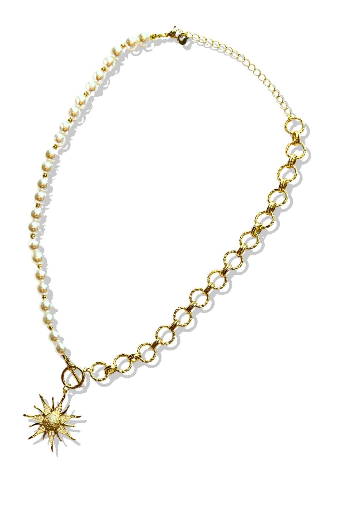 Pearl Sun Pendant Gold Chain Necklace