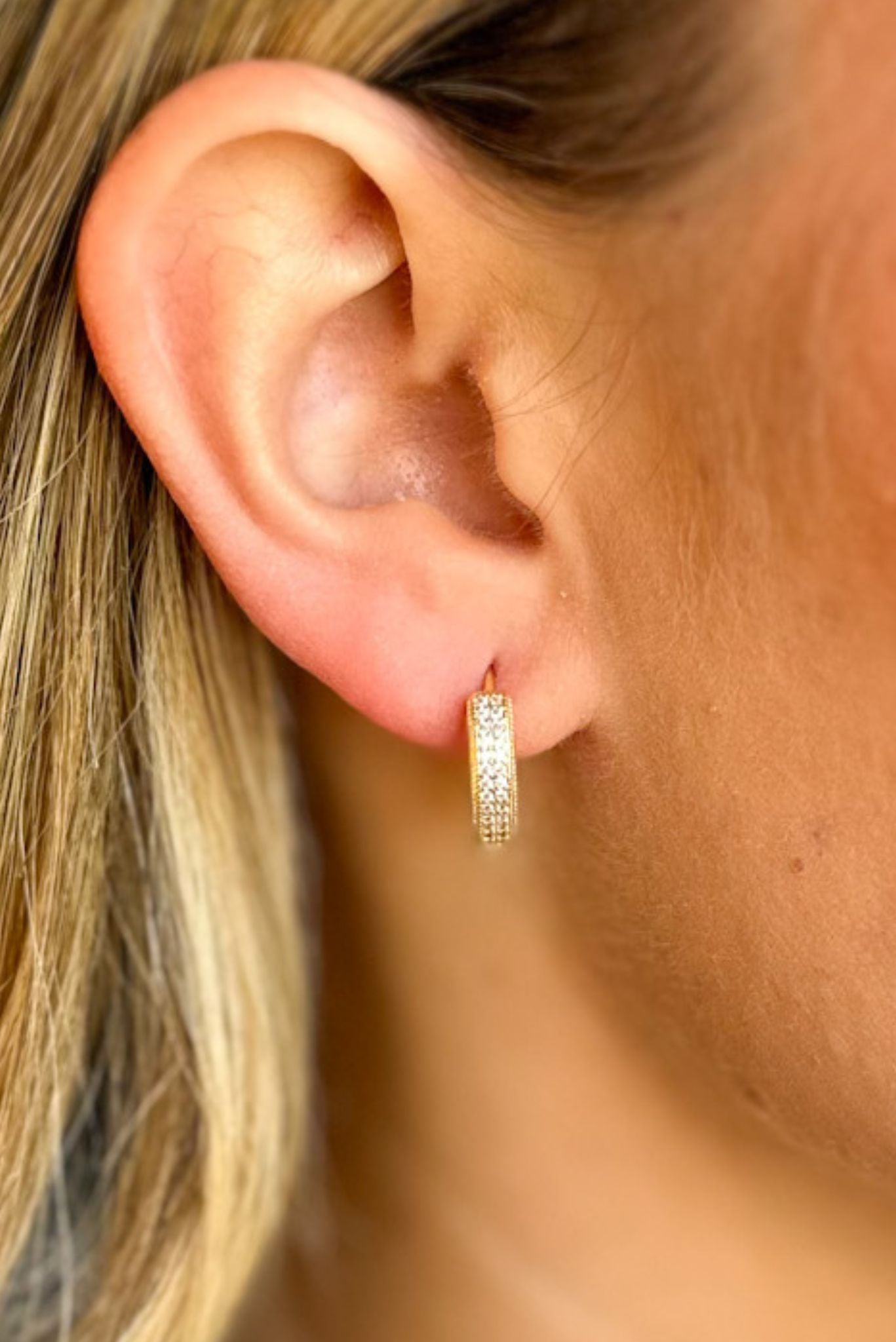 Gold Rhinestone Mini Huggie Hoops, accessory, earrings, elevated earrings, everyday earrings, shop style your senses by mallory fitzsimmons