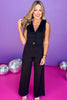 Black V Neck Sleeveless Cut Out Vest Jumpsuit, date night jumpsuit, elevated jumpsuit, cocktail jumpsuit, cocktail attire, elevated attire, mom style, fancy style, ssys by mallory fitzsimmons, shop style your senses by mallory fitzsimmons
