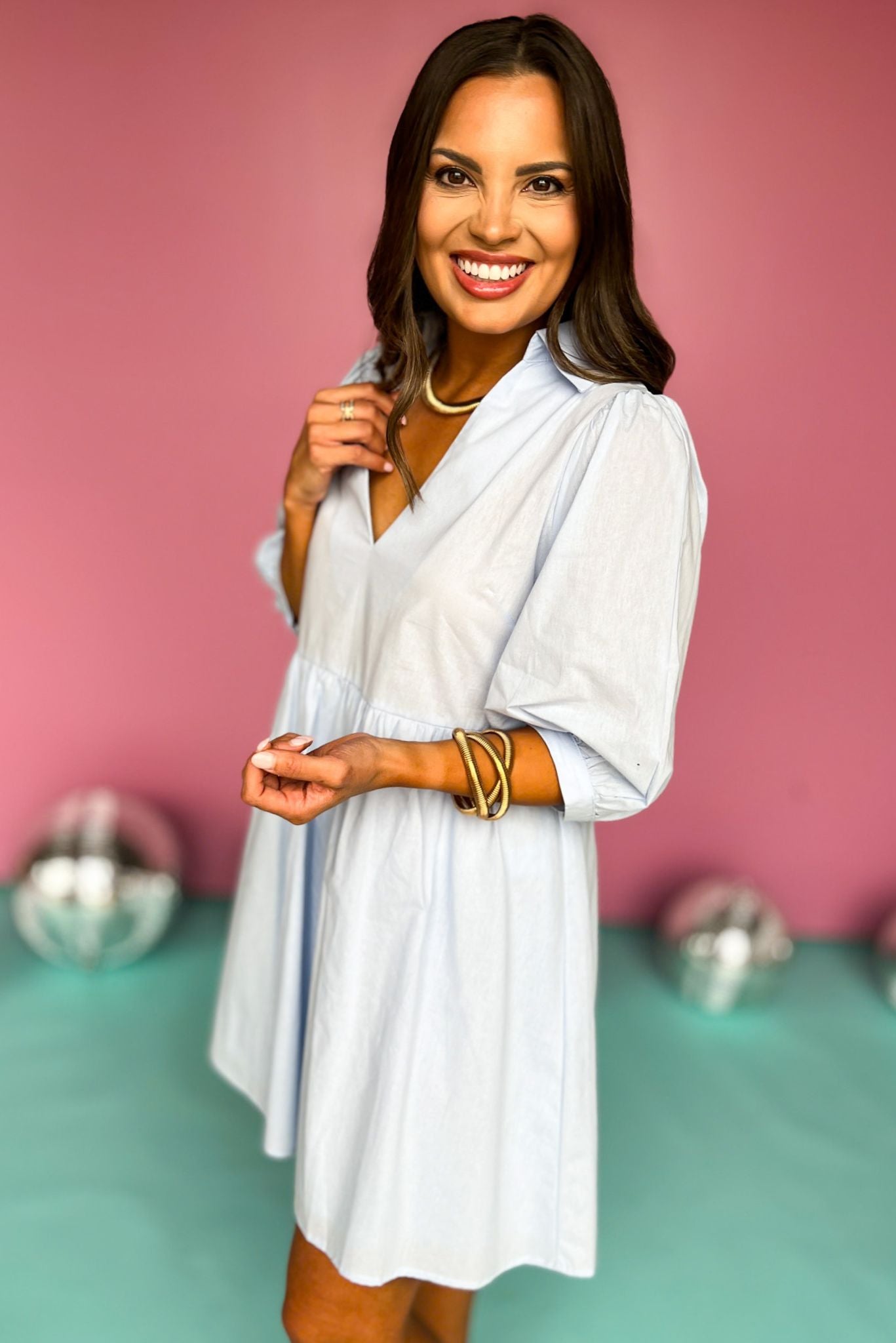 Blue Collared V Neck Babydoll Dress *FINAL SALE*, Saturday steal, must have dress, must have style, weekend style, brunch style, spring fashion, elevated style, elevated style, mom style, shop style your senses by mallory fitzsimmons, ssys by mallory fitzsimmons  Edit alt text