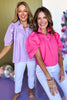 Hot Pink Button Front Collared Puff Sleeve Top, must have top, must have style, brunch style, summer style, spring fashion, elevated style, elevated top, mom style, shop style your senses by mallory fitzsimmons, ssys by mallory fitzsimmons