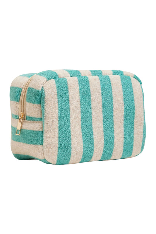 Turquoise and Ivory Striped Cosmetic Bag