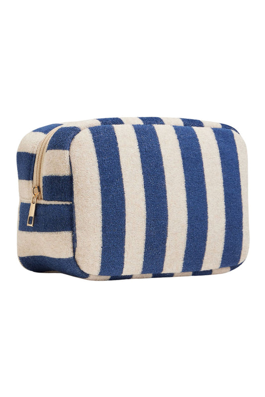 Navy and Ivory Striped Cosmetic Bag