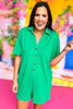 Green V Neck Front Button Short Sleeve Romper, Button down romper, must have romper, elevated romper, vacation style, summer style, spring style, mom style, summer fashion, spring fashion, shop style your senses by Mallory Fitzsimmons, ssys by Mallory Fitzsimmons