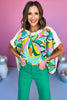 Green Multi Petal Banded Boat Neck Top