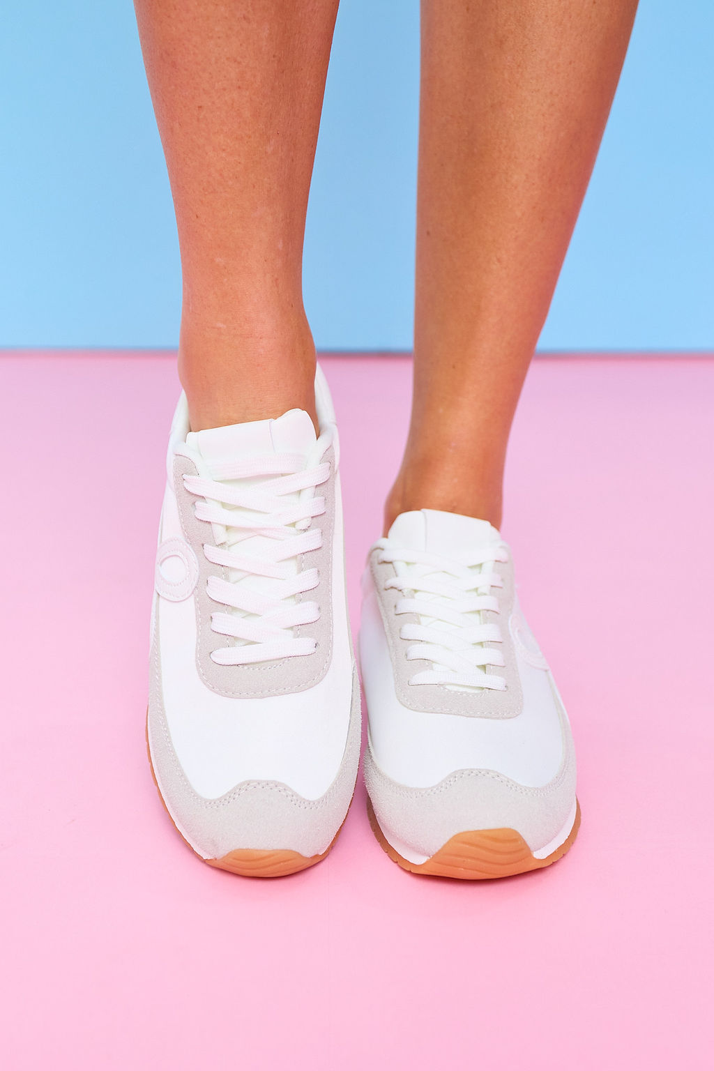 Beige and White Trainer Sneakers