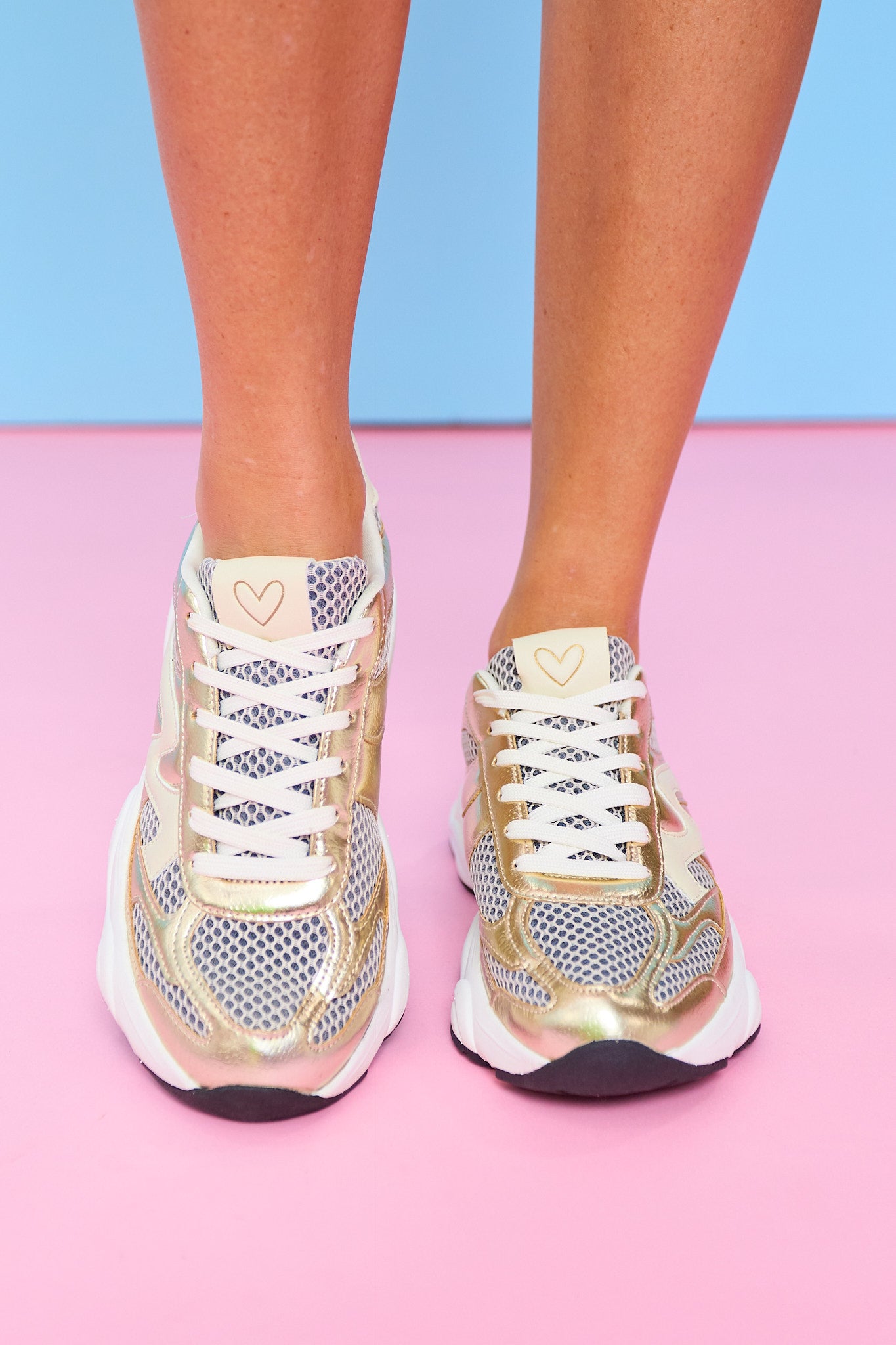 Gold Metallic Contrast Platform Sneakers