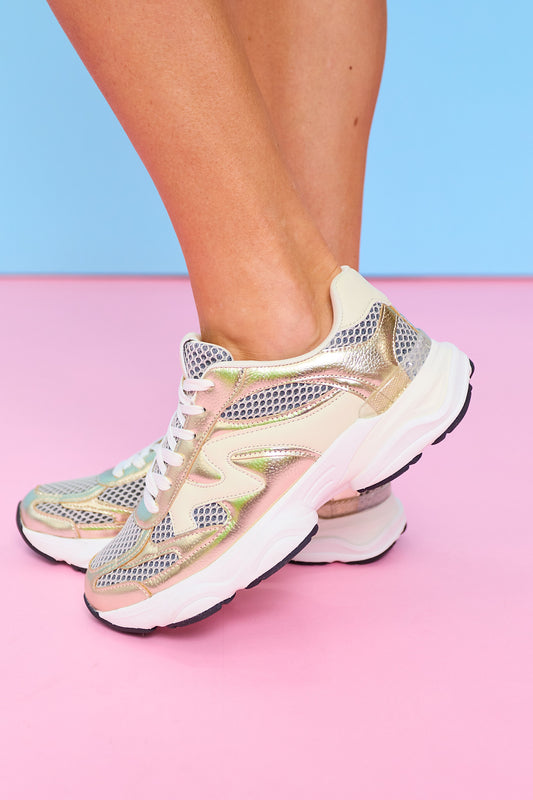 Gold Metallic Contrast Platform Sneakers