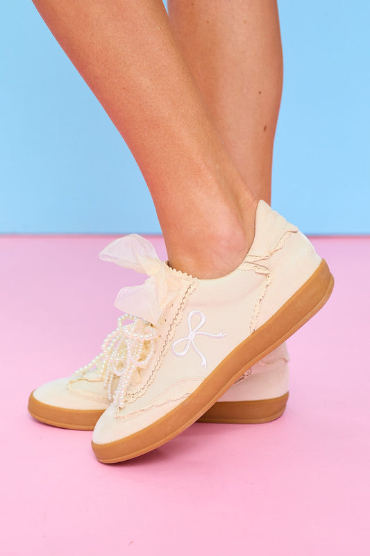 Ivory Embroidered Bow Sneakers