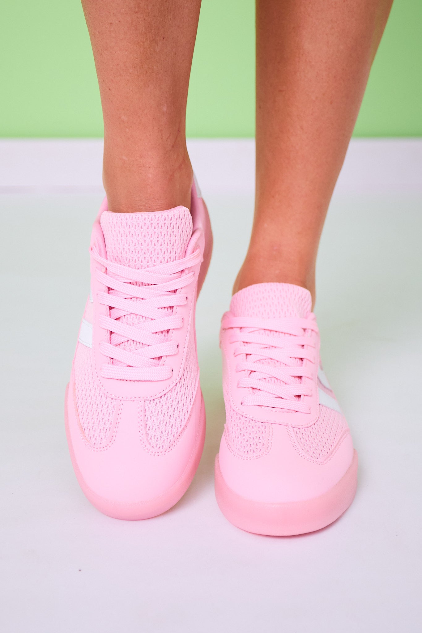 Pink Mesh Double Striped Sneakers