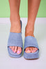 Blue Denim Wedge Platform Slides