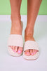 Beige Linen Platform Slides