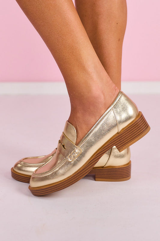 Chinese Laundry Gold Metallic Loafers