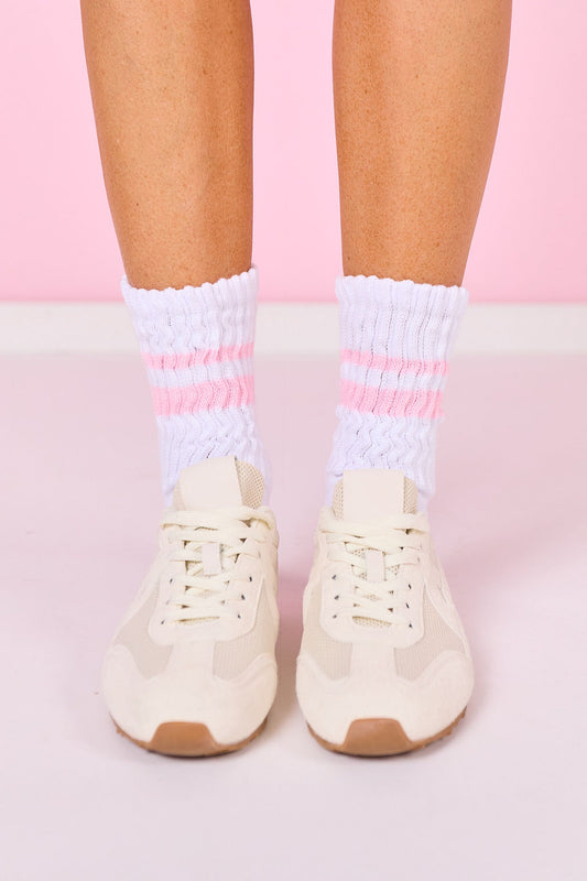 SSYS Light Pink Stripe Chunky Knit Socks