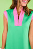 SSYS Green and Baby Pink Cap Sleeve Colorblock Air Dress