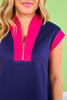 SSYS Navy and Dark Pink Cap Sleeve Colorblock Air Dress
