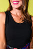 SSYS Black Built In Bra U Line Ribbed Tank Top