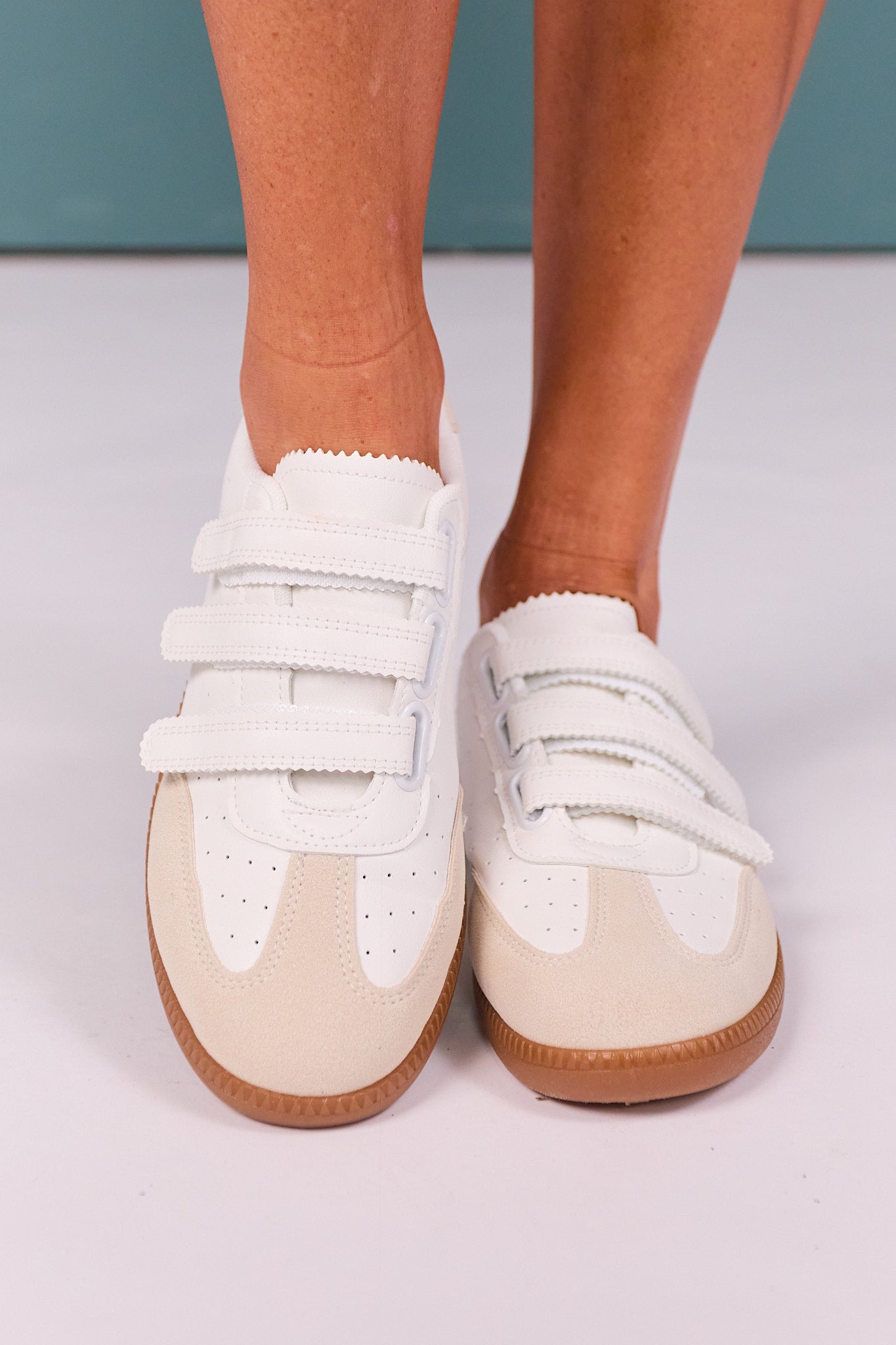 White Velcro Strap Sneakers