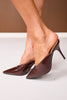 Dark Brown Faux Leather V Cut Mule Pumps
