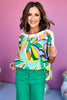 Green Multi Petal Banded Boat Neck Top