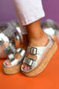 Shu Shop Silver Metallic Dual Buckle Strap Wedge Platform Sandals, shoes, silver shoes, platform sandals, summer sandals, shop style your senses by Mallory Fitzsimmons