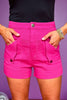 Fuchsia Stitch Detail Front Pocket Button Shorts, shorts, stitch detail shorts, front pocket shorts, fuchsia shorts, fuchsia stitch detail shorts, fuchsia front pocket shorts, must have shorts, elevated shorts, elevated style, summer shorts, summer style, Shop Style Your Senses by Mallory Fitzsimmons, SSYS by Mallory Fitzsimmons