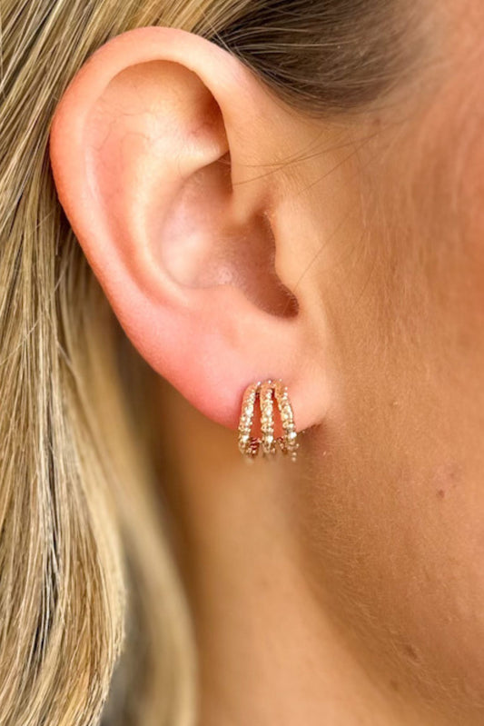 Gold Mini Triple Hoop Earrings, accessory, earring, elevated earring, everyday earring, shop style your senses by mallory fitzsimmons