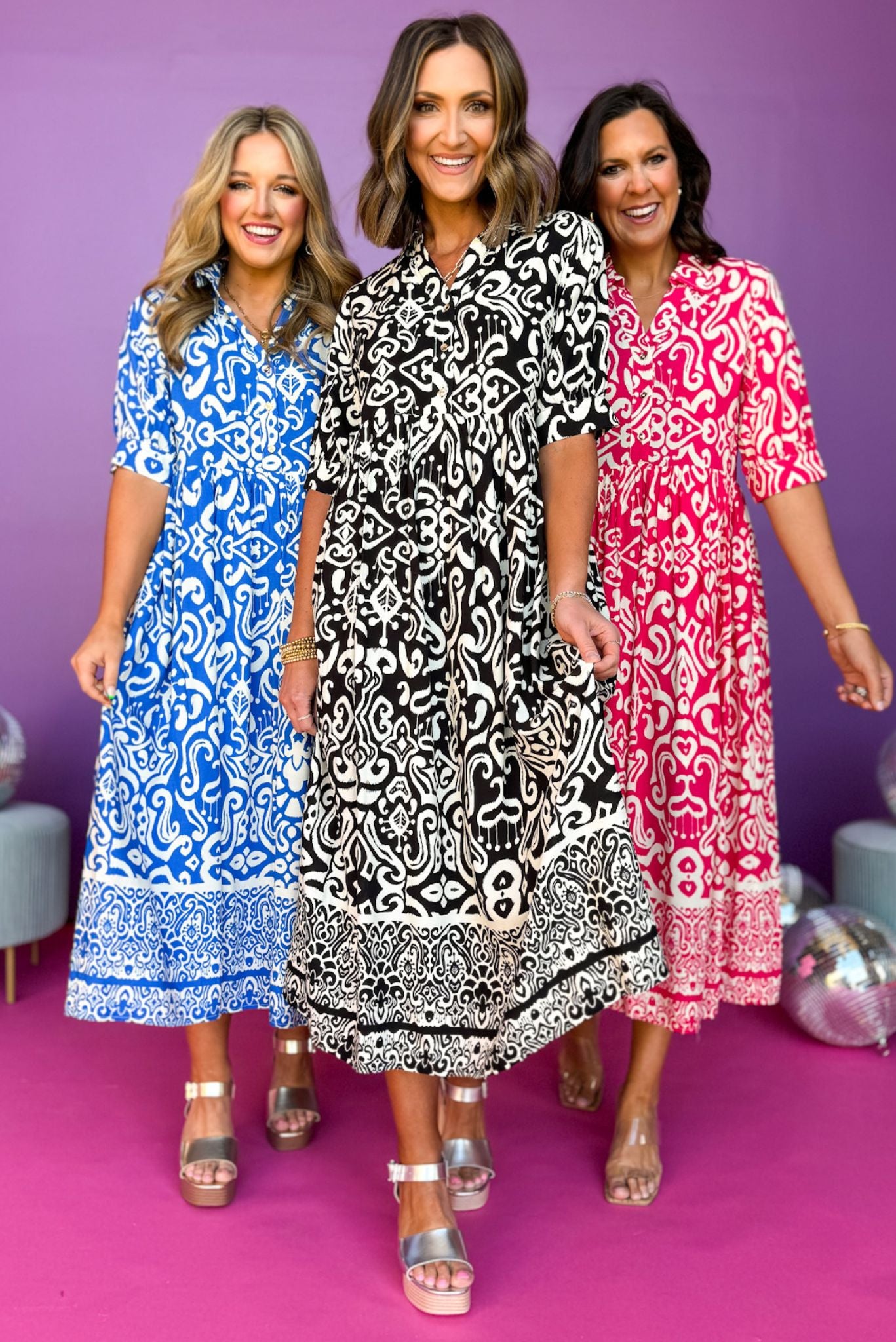 Black Paisley Printed Split Neck Collared Elbow Sleeve Dress, must have dress, must have style, weekend style, brunch style, spring fashion, elevated style, elevated style, mom style, shop style your senses by mallory fitzsimmons, ssys by mallory fitzsimmons Edit alt text