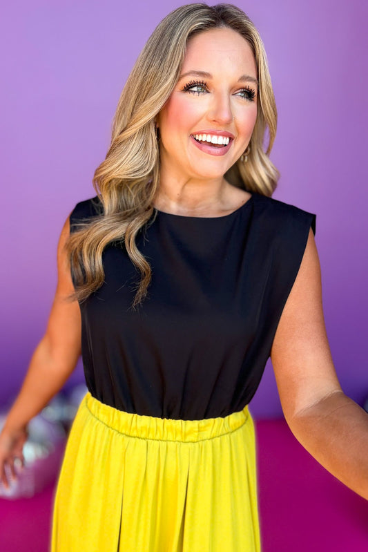 Black Jewel Neck Power Shoulder Elastic Hem Top, date night top, elevated top, cocktail top, cocktail attire, elevated attire, mom style, fancy style, ssys by mallory fitzsimmons, shop style your senses by mallory fitzsimmons