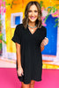 Black V Neck Short Dolman Banded Cuff Sleeve Dress, Dress, must have dress, elevated dress, vacation style, summer style, spring style, mom style, summer fashion, spring fashion, shop style your senses by Mallory Fitzsimmons, ssys by Mallory Fitzsimmons
