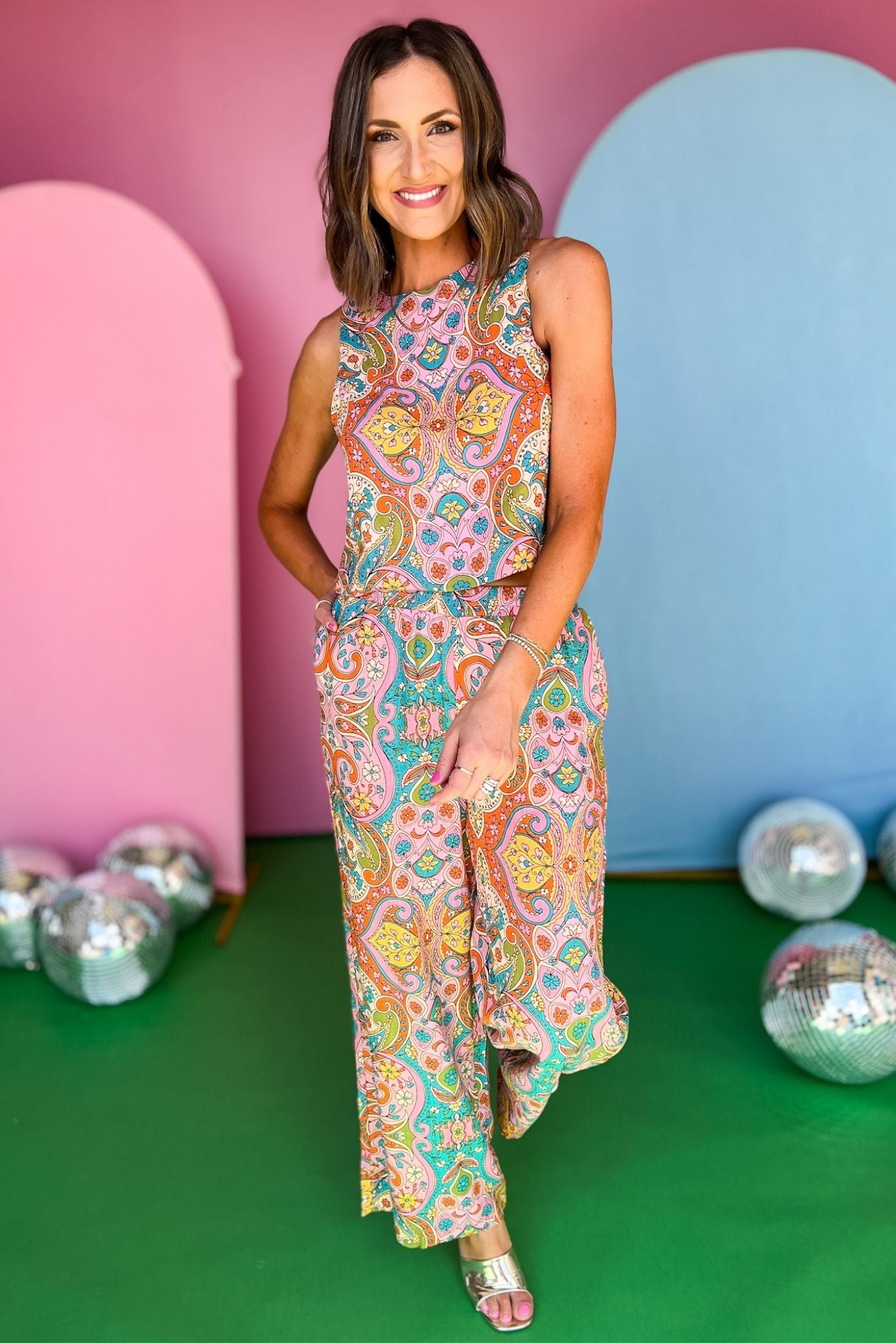 Orange Multi Paisley Print Wide Leg Pants, printed pants, must have pants, paisley pants, wide leg pants, elevated style, summer style, matching pants, mom style, shop style your senses by Mallory Fitzsimmons, ssys by Mallory Fitzsimmons  Edit alt text