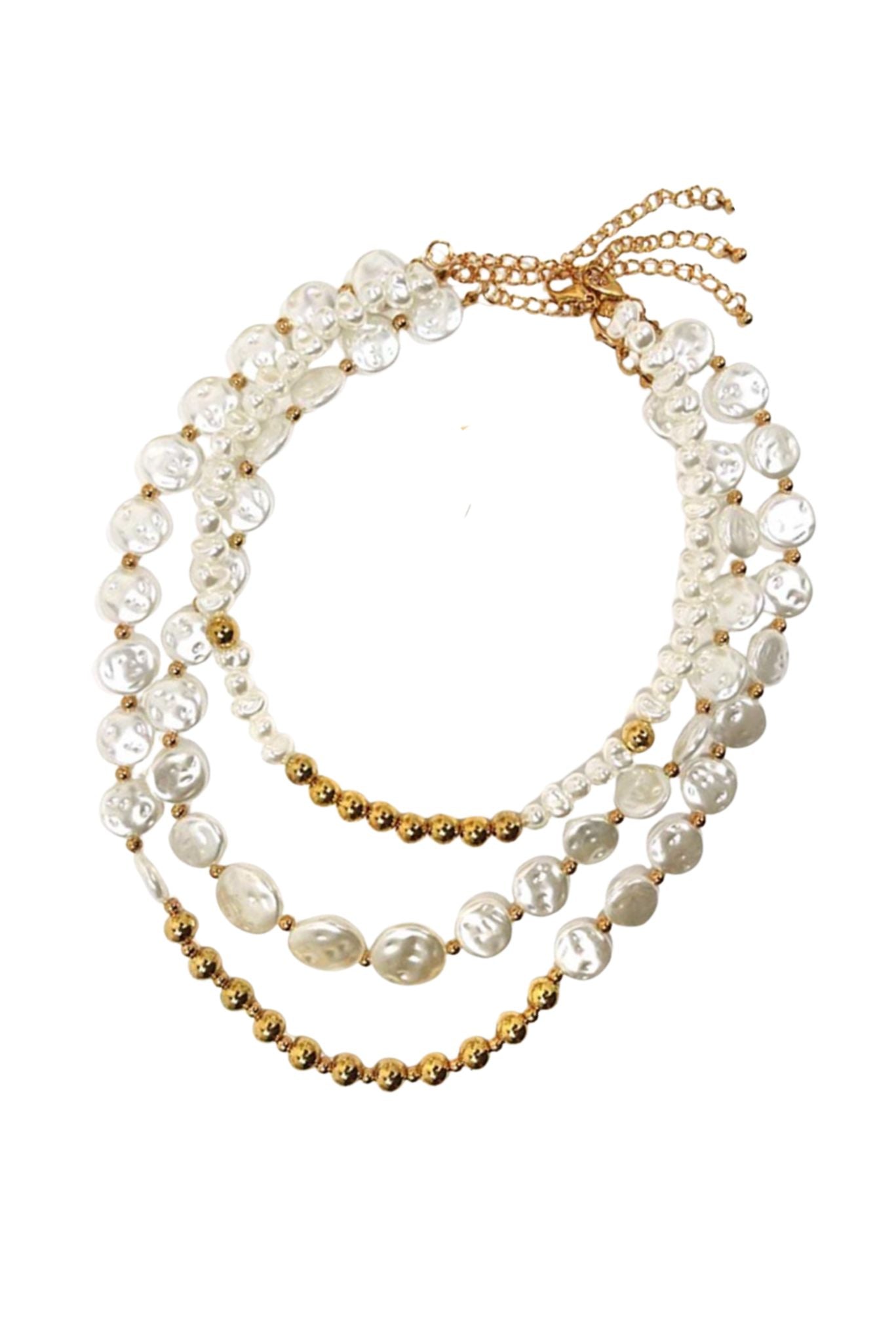 Gold Beaded Pearl Layered Collar Necklace
