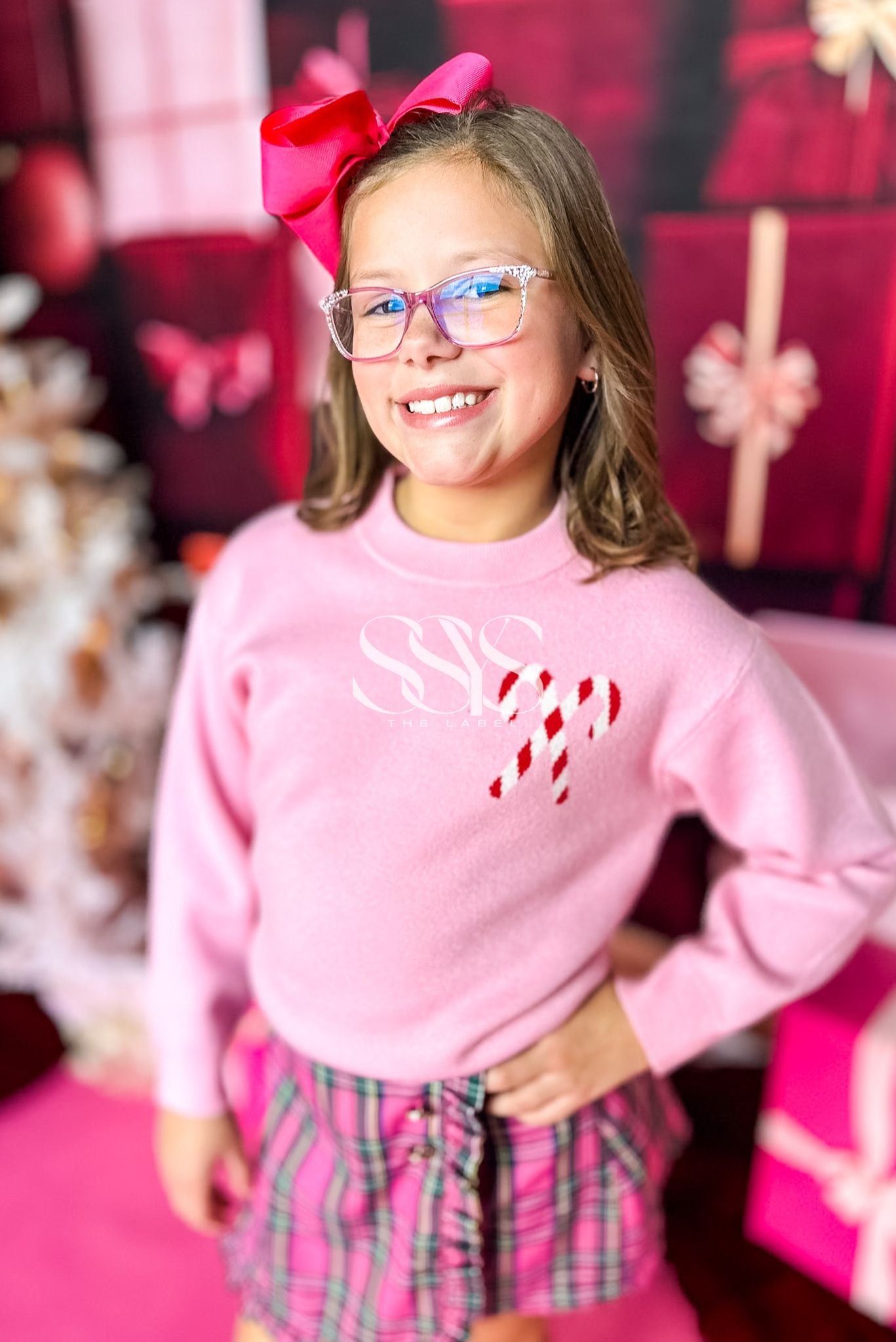 SSYS Kids Candy Cane Sweater In Pink