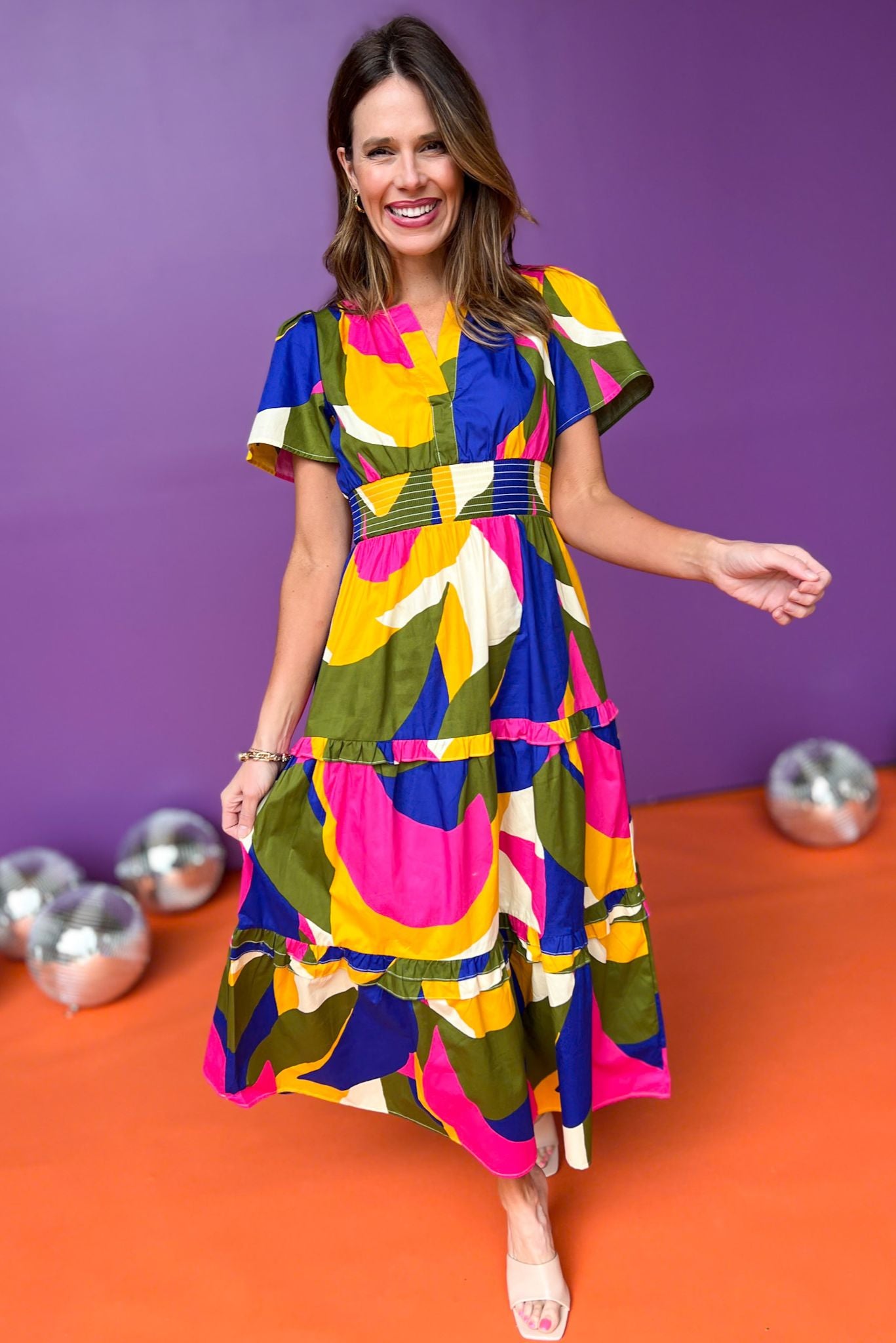 Khaki Multi Abstract Printed Poplin Tiered Maxi Dress, dress, multi abstract dress, printed dress, poplin dress, tiered dress, maxi dress, must have dress, elevated dress, elevated style, summer dress, summer style, Shop Style Your Senses by Mallory Fitzsimmons, SSYS by Mallory Fitzsimmons