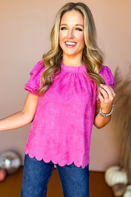 Pink Scalloped Detailed Faux Suede Top, must have top, must have style, must have fall, fall collection, fall fashion, elevated style, elevated top, mom style, fall style, shop style your senses by mallory fitzsimmons