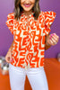 THML Orange Print Split Frill Neck Tie Tassel Flutter Short Sleeve Top, theme top, printed top, orange top, must have top, must have style, summer style, spring fashion, elevated style, elevated top, mom style, shop style your senses by mallory fitzsimmons, ssys by mallory fitzsimmons  Edit alt text