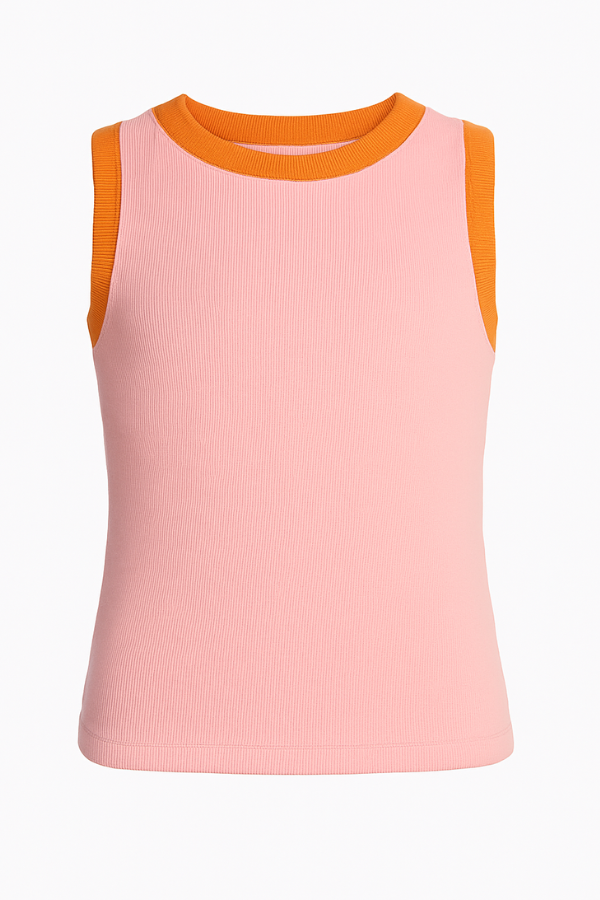 SSYS Kids Ribbed Contrast Crew Neck Tank In Pink