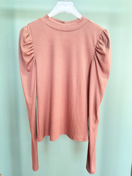 Brown Ribbed Puff Sleeve Top *FINAL SALE*
