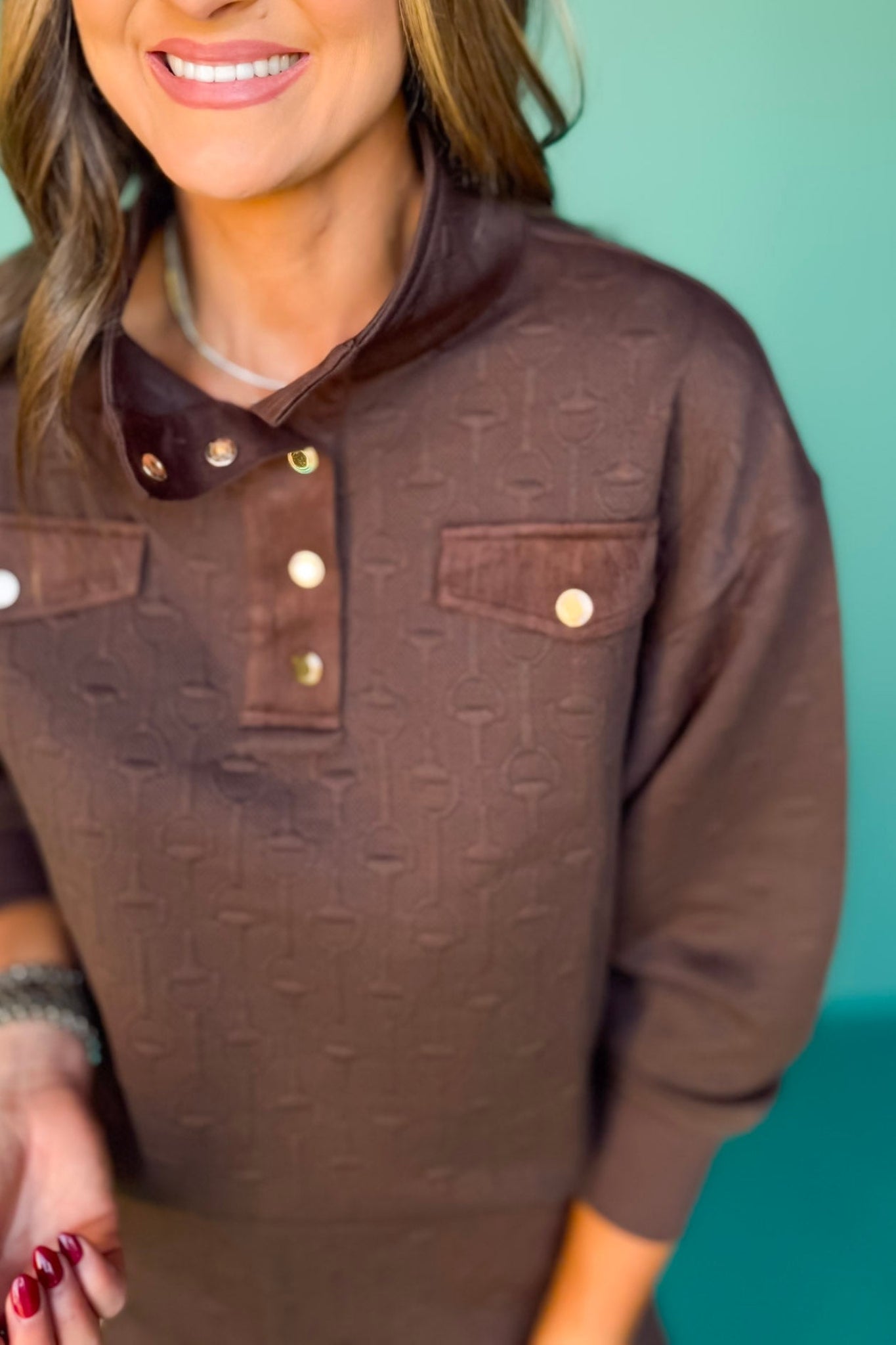 SSYS Delaney Horsebit Quilted Suede Trim Pullover In Brown