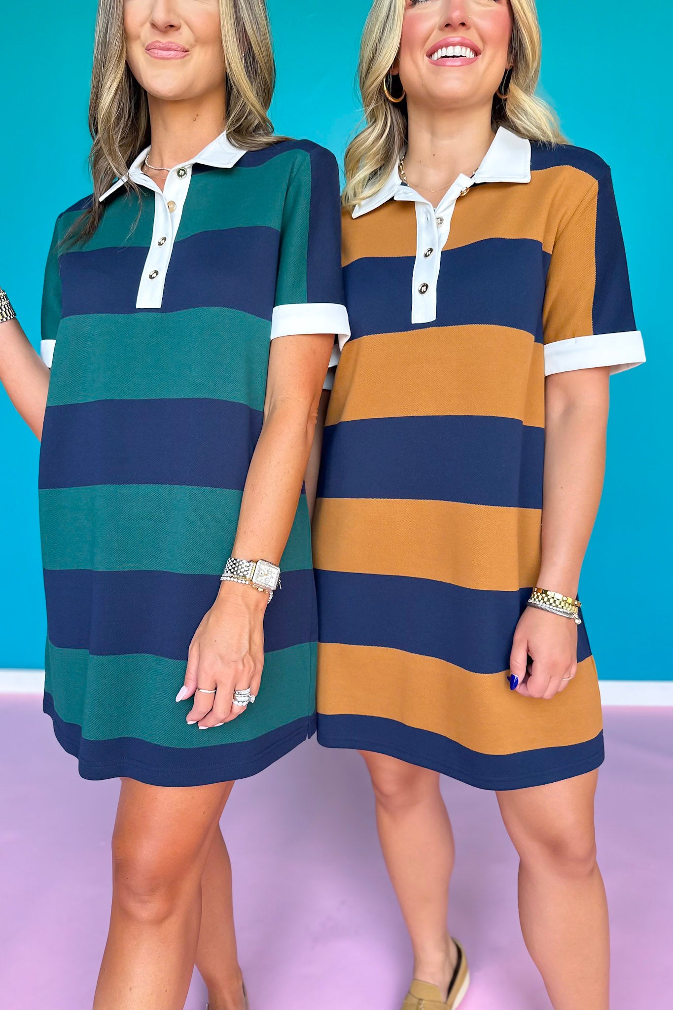 SSYS Remi Stripe Rugby Dress In Navy Gold