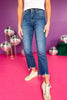 Mica Dark Wash High Rise Uneven Hem Crop Flare Jeans, must have jeans, must have style, must have comfortable style, spring fashion, spring style, street style, mom style, elevated comfortable, elevated style, shop style your senses by mallory fitzsimmons