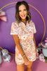 Pink Floral Print Elastic Waist Utility Romper, floral romper, spring romper, must have romper, elevated romper, spring fashion, mom style, brunch style, elevated style, shop style your senses by mallory fitzsimmons